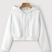 Resim Bahar ve Sonbahar için Kadın Giyim, Fermuarlı Kırpılmış Kapüşonlu Sweatshirt 