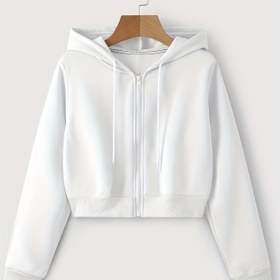 Resim Bahar ve Sonbahar için Kadın Giyim, Fermuarlı Kırpılmış Kapüşonlu Sweatshirt 
