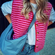 Resim Kadınlar için 2025 Sonbahar Kış Sıcak Moda Yeni Noel Cadılar Bayramı Günlük Pembe Çizgili Peluş Ot Ceket 