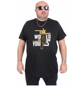 Resim Starbattal Erkek Büyük Beden Sıfır Yaka Tişört The World 25170 Sıyah Siyah 