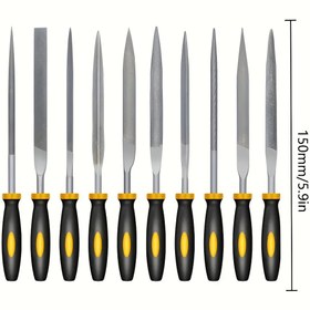 Resim 10 adet Çelik Dosya Kombinasyon Dosya İğne Dosya Kiti, Kauçuk Saplı Yüksek Sıcaklıkta Kalınmış Dosya, Saplı 5/10 Şekilli Karbon Çelik Dosya Kiti, Metal, Ahşap, Cam, Plastik, Deri, Takı için Uygun. 