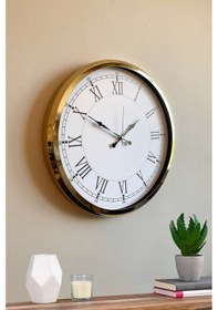 Resim İhtişamlı Gold 52 Cm Metal Roma Rakamlı Lüks Duvar Saati Açık 