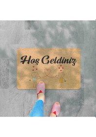 Resim Kopya - Hoş Geldiniz Yazılır Coco Görünümlü Dekoratif Dış Kapı Önü Ve Iç Mekan Paspası Metalik 