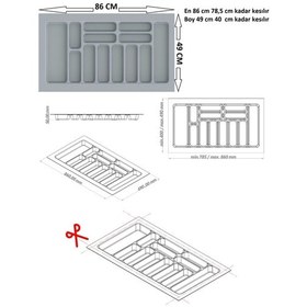 Resim Gri Renk Çekmece İçi Kaşıklık Ve Kepçelik 86x49 Cm 78x40 Ölçülerine Kadar Kesilebilir Gri 