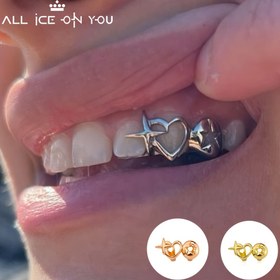 Resim 1 adet OYOGAA Hip Hop Çift Dişli Yıldız Kalp Grillz - Altın ve Siyah Punk Rapper Stili, Pürüzsüz Yüzey, Tüm Mevsimler için Halloween, Noel, Cosplay - Erkekler ve Kadınlar için Unisex, Hip Hop Aksesuarları 