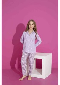 Resim Tarık 6-13 Yaş Kız Çocuk Önden Düğmeli Pijama 3017250 - Lila Lila 