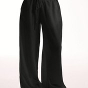 Resim Kadınlar İçin Şık Siyah Geniş Paça Pantolon - Günlük Düşük Bel, Polyester, Makinede Yıkanabilir, İlkbahar/Yaz Modası İçin İdeal 