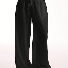 Resim Kadınlar İçin Şık Siyah Geniş Paça Pantolon - Günlük Düşük Bel, Polyester, Makinede Yıkanabilir, İlkbahar/Yaz Modası İçin İdeal 
