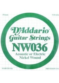 Resim D'addario Nw036 Nickel Wound Elektro Ve Akustik Gitar Tek Teli - .036 Aksesuar Nikel Kaplama Sargı, Altıgen Çelik Çekirdek, Parlak Ton Ve Esnek Çalım Hissiyatı 