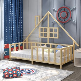 Resim Givayo Wood's Home Montessori Ahşap Yatak 100 x 200 cm Doğal Renk ile Şık Görünüm ve Konfor 