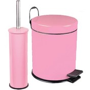 Resim BAYMERA 5 Litre Çöp Kovası + Wc Fırçası Banyo Seti - Pembe 