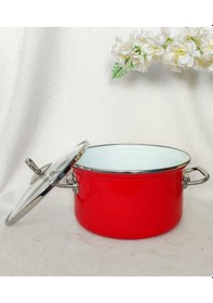 Resim Kırmızı Emaye Tencere 2,5 Litre Küçük Boy 20 Cm Çap Krom Detaylı Süt Yoğurt Çorba Tenceresi Kırmızı 