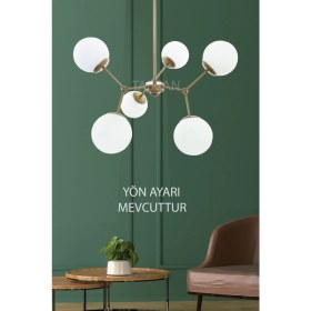 Resim Normadia 6'lı Eskitme Beyaz Camlı Plafonyer Avize Seti 