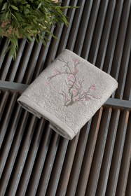 Resim Açık Vizon Sakura Nakışlı Pamuk El Havlusu (30x50) 