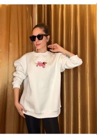 Resim Ali Butik Beyaz Dog Nakış İşlemeli Şardonlu Sweatshirt Beyaz 