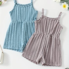 Resim Kız Bebekler İçin İpli Şortlu Tulum Çizgili Moda Çok Yönlü İlkbahar Yaz Dış Giyim 2'li Set 