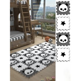 Resim Dijital Baskılı Yıldız-Ayı Desenli Çocuk Bebek Odası Yapboz Puzzle Japon Halı 