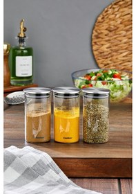 Resim Cooker 3'lü 300 Ml Metal Kapaklı Borosilikat Cam Kavanoz Seti Ckr3893 Gümüş 