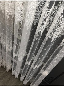 Resim Tül Perde Çerçeve Desen Brillant Marka Sedef Sim Brode Işleme Ekru 