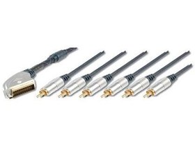 Resim AK-AV 537 Ev Sinema Sistemleri İçin Yüksek Kaliteli Scart Kablosu, Scart Erkek <=> 4 x RCA Erkek (Ses için), 2 x RCA Erkek (Görüntü için), Ferrite Filtreli, 1.50 Metre 
