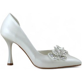 Resim Beety 23 Taşlı Fiyonklu Topuklu Gelin Ayakkabısı Sedef 