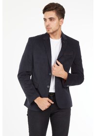 Resim Sposo G-192 Dar Kalıp Örme Kumaş Lacivert Erkek Blazer Ceket Lacivert 