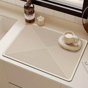 Resim 1 adet Modern Geometrik Çizgi Tezgah Koruyucu Kurutma Matı Polyester Kapaklı - Emici, Bej/Açık Kahverengi Tasarım, Mutfak Tezgahları, Kahve Bar Aksesuarları ve Ev Dekorasyonu için İdeal 