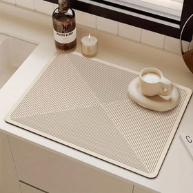 Resim 1 adet Modern Geometrik Çizgi Tezgah Koruyucu Kurutma Matı Polyester Kapaklı - Emici, Bej/Açık Kahverengi Tasarım, Mutfak Tezgahları, Kahve Bar Aksesuarları ve Ev Dekorasyonu için İdeal 