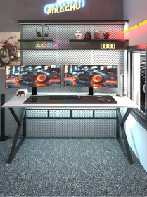 Resim TEKATEL Oyuncu Masası Bilgisayar Masası Metal ayaklı Çalışma Masası Ofis masası Beyaz - Siyah 120X60 