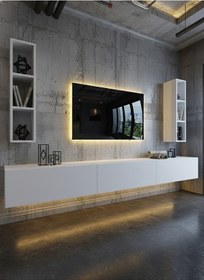 Resim Resital Ledli Duvara Monte Tv Sehpası - Beyaz - W6007-1 Beyaz 
