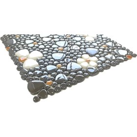 Resim Mutfak Tezgah Arası, Havuz, Banyo, Sauna, Spa, Iç ve Dış Dekorasyonda Tüm Yüzeyler Için, Füme-Beyaz-Sarı Çiçek Desenli , 31,5X31,5CM. Fileli Cam Mozaik. (10 File Karo = 1 M2 Fiyatıdır ) 