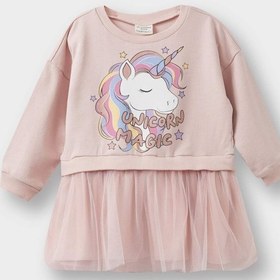Resim Defacto Kız Bebek Unicorn Baskılı Uzun Kollu Tül Elbise F7092a525aupr345 Mor 