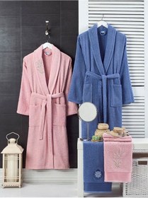 Resim 4 Parça Aile Bornoz Seti Kadın Erkek Havlulu Bornoz Takımı Lacive (534433270) 