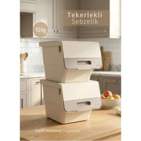 Resim Feyza Design 2’li Krem Tekerlekli Sebzelik ve Patates Soğan Sepeti Seti 