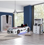 Resim Setaymobilya Sports Çocuk Odası - Audi Arabalı Yatak, Dolap, Şifonyer - Beyaz 