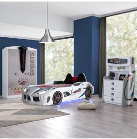 Resim Setaymobilya Sports Çocuk Odası - Audi Arabalı Yatak, Dolap, Şifonyer - Beyaz 