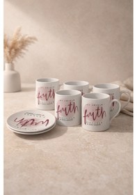 Resim Porselen 6'lı Smiled Kahve Fincanı Takımı Şık Türk Kahvesi Fincan Seti-311 Düz 