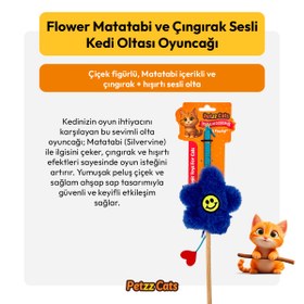 Resim PetzzCats Flower Matatabi ve Çıngırak Sesli Kedi Oltası Oyuncağı Mavi 42 Cm 