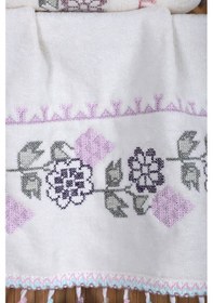 Resim 6 Lı Kanaviçe Çiçek Nakışlı El Yüz Havlu Seti Püsküllü Hediyelik Çeyizlik El Yüz Havlu Takımı 50 X 90 Cm 001 