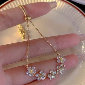 Resim Parlak taşlı, şık yazlık kadın çiçek bileziği - Çinko alaşımlı, altın tonu bitiş, günlük giyim veya hediye için mükemmel, çok yönlü aksesuar|Çiçek bileziği|Çinko alaşımlı bilezik 