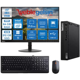 Resim Lenovo Thinkcentre M70Q-TINY Gen 3 Intel Core i5 12400T 64GB 512GB SSD Intel UHD 730 Windows 11 Pro 21.5'' FHD Mini Masaüstü Bilgisayar 11T30038TXM29 