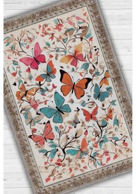Resim Homshtag Renkli Dokulu Çocuk Odası Halısı Dokuma Kelebek Temalı Halı Çok Renkli 