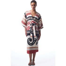 Resim Etnik Desenli Shay Uzun Kimono 