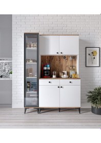 Resim Demre Camlı 5 Kapaklı 2 Çekmeceli Kahve Köşeşi Beyaz Tamamı Mdf 140 Cm Atlas Çam Beyaz 