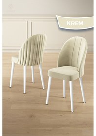 Resim Canisa Kaye Serisi Mdf 90x168 Beyaz Mutfak Masası Takımı 4 Krem Sandalye Beyaz Masa Krem Sandalye 