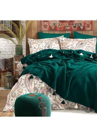 Resim İyi Geceler İstanbul Boho Chic Çift Kişilik Battaniyeli Nevresim Seti Zümrüt Yeşil 