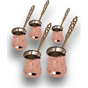 Resim Turna Bakır Sultan Cezve 5'li Takım İnce Pirinç Kulp Makine Dövm 