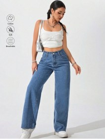 Resim Blue Marlın Kadin Yüksek Bel Mavi Boyfriend Bol Paça Pantolon Lacivert 
