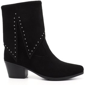 Resim GÖNDERİ(R) Kadın / Kız Siyah Süet Sivri Burun Kalın Topuklu Kovboy Çizme 