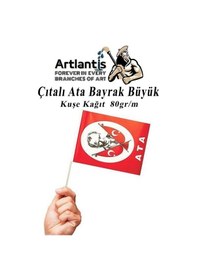 Resim Çıtalı Ata Bayrak Kağıt 21x29 Cm 25 Adet Atalı Bayrak Çıtalı Sopalı Büyük Bayrak Plastik Çubuklu Bayrak Tek Ebat 